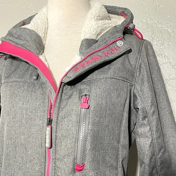 Superdry S Hooded Winter Windtreker Gray Pink Jacket - Picture 5 of 13